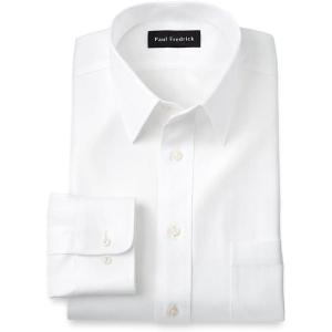 imagePaul Fredrick Mens Tailored Fit NonIron Solid Color Herringbone Dress ShirtWhite