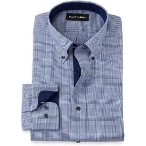 imagePaul Fredrick Mens Slim Fit NonIron Cotton Plaid Dress ShirtSodalite