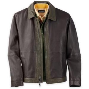 imagePaul Fredrick Mens Leather Color Block Jacket