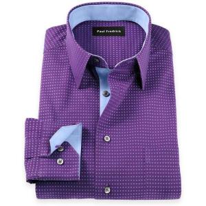 imagePaul Fredrick Mens Tailored Fit Comfort Stretch NonIron Dot Dress Shirt