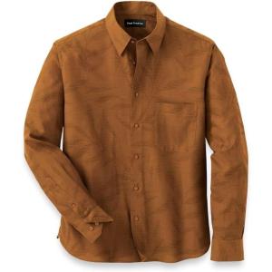 imagePaul Fredrick Mens Classic Fit Cotton Leaf Jacquard Casual Shirt Caramel 4xl SFU170L