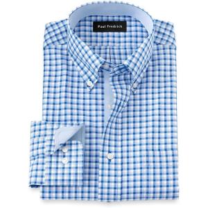 imagePaul Fredrick Mens Classic Fit NonIron Cotton Gingham Dress ShirtBlue
