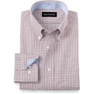 imagePaul Fredrick Mens Classic Fit NonIron Cotton Plaid Dress ShirtBurgundy