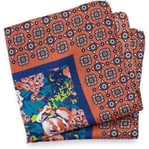 imagePaul Fredrick Mens Medallion Silk Pocket SquareOrangeBlue