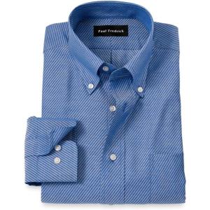 imagePaul Fredrick Mens Slim Fit NonIron Cotton Diagonal Stripe Dress Shirt
