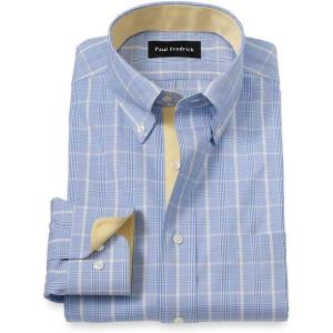imagePaul Fredrick Mens Tailored Fit Comfort Stretch NonIron Glen Plaid Dress Shirt