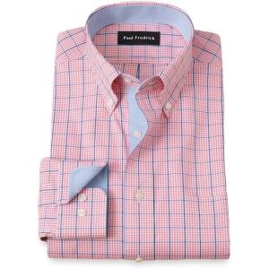 imagePaul Fredrick Mens Classic Fit Comfort Stretch NonIron Windowpane Dress Shirt