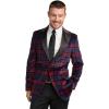 imagePaul Fredrick Mens Velvet Plaid Single Breasted Satin Peak Lapel Sport Coat
