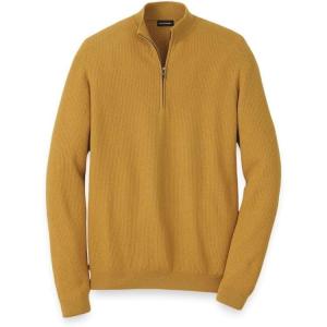 imagePaul Fredrick Mens Silk Cotton Cashmere Quarter Zip Mock Neck SweaterGold