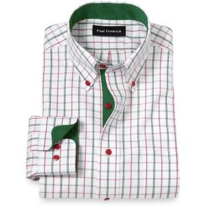 imagePaul Fredrick Mens Tailored Fit Comfort Stretch NonIron Windowpane Shirt