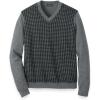 imagePaul Fredrick Mens Washable Merino Wool Houndstooth VNeck SweaterBlackGrey