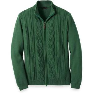 imagePaul Fredrick Mens Cotton Cable Full Zip Mock Neck SweaterGreen