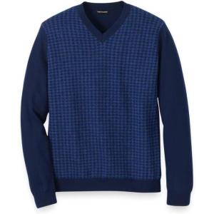 imagePaul Fredrick Mens Washable Merino Wool Houndstooth VNeck SweaterBlue