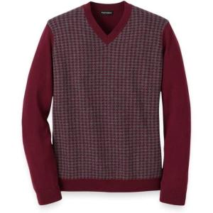 imagePaul Fredrick Mens Washable Merino Wool Houndstooth VNeck SweaterBurgundy