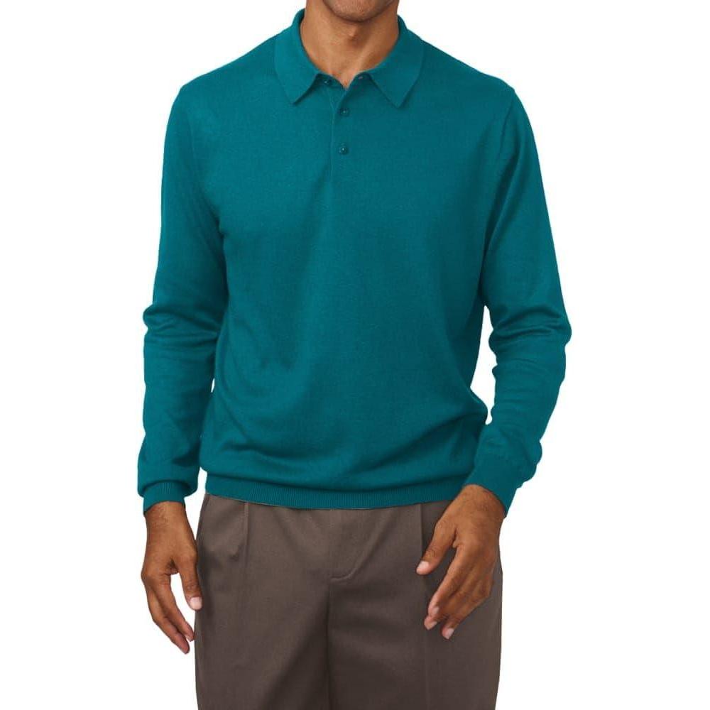 imagePaul Fredrick Mens Silk Cotton Cashmere Long Sleeve PoloDark Teal