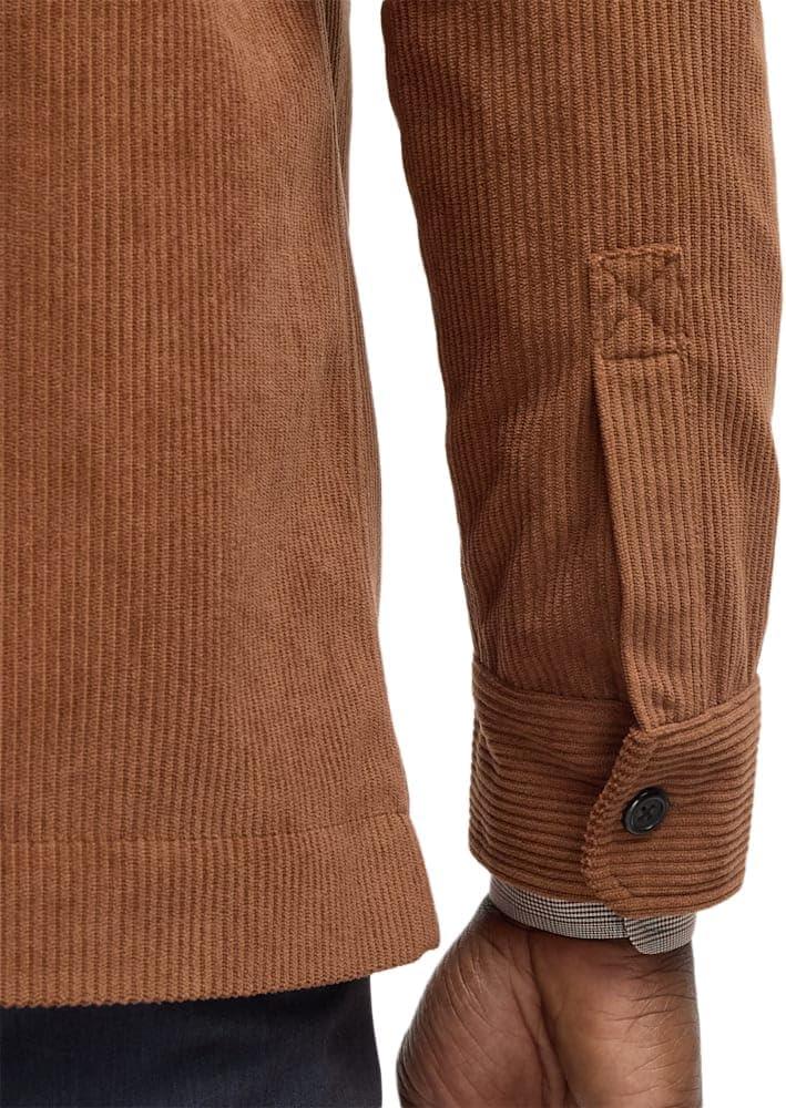 imagePaul Fredrick Mens Microfiber Corduroy Shirt Jacket Brown Large
