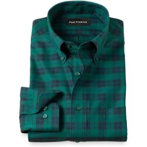 imagePaul Fredrick Mens Tailored Fit Comfort Stretch NonIron Plaid Dress Shirt
