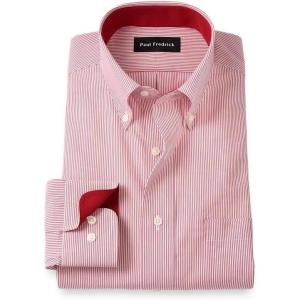 imagePaul Fredrick Mens Tailored Fit NonIron Cotton Stripe Dress Shirt