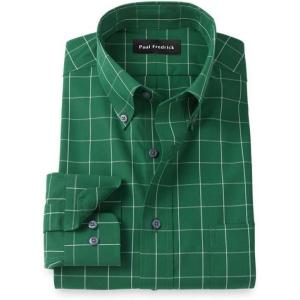 imagePaul Fredrick Mens Tailored Fit NonIron Cotton Windowpane Dress Shirt