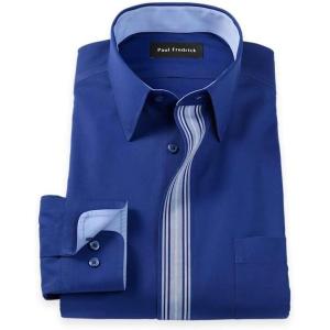imagePaul Fredrick Mens Tailored Fit Comfort Stretch NonIron Solid Dress Shirt