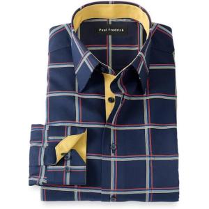 imagePaul Fredrick Mens Classic Fit Comfort Stretch NonIron Check Dress Shirt