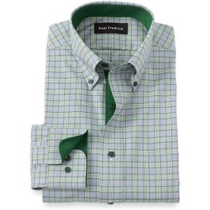 imagePaul Fredrick Mens Slim Fit Comfort Stretch NonIron Plaid Dress Shirt