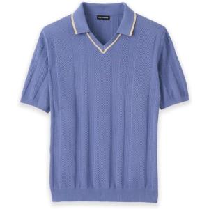 image:imagePaul Fredrick Mens Cotton Crochet VNeck PoloBlue