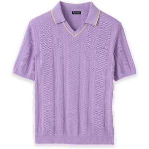 image:imagePaul Fredrick Mens Cotton Crochet VNeck PoloLavender