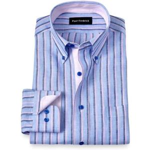 image:imagePaul Fredrick Mens Slim Fit NonIron Linen Stripe Dress Shirt