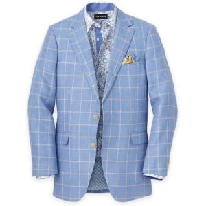 image:imagePaul Fredrick Mens Windowpane Linen Single Breasted Notch Lapel Sport Coat