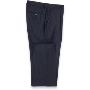 image:imagePaul Fredrick Mens BlackBlue Wool Stripe Single Pleated Suit Pants