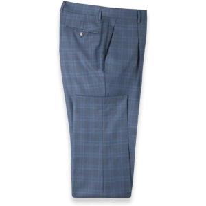 image:imagePaul Fredrick Mens Blue Wool Glen Plaid Single Pleated Suit Pants