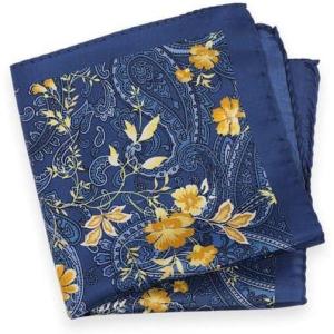 image:imagePaul Fredrick Mens Floral Printed Silk Pocket SquareBlueYellow