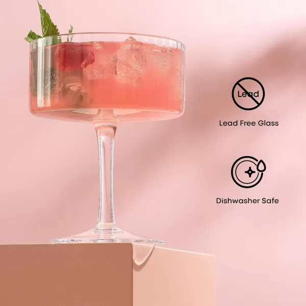 imageJoyJolt 16oz Fluted Highball Glasses  2 Ribbed Tall Cocktail Tumblers for Gin Juice WaterCoupe Glasses