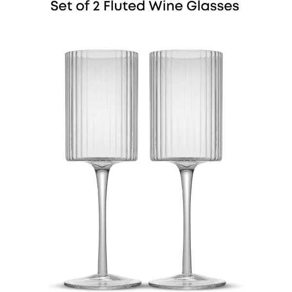 imageJoyJolt 16oz Fluted Highball Glasses  2 Ribbed Tall Cocktail Tumblers for Gin Juice WaterWhite Wine Glasses