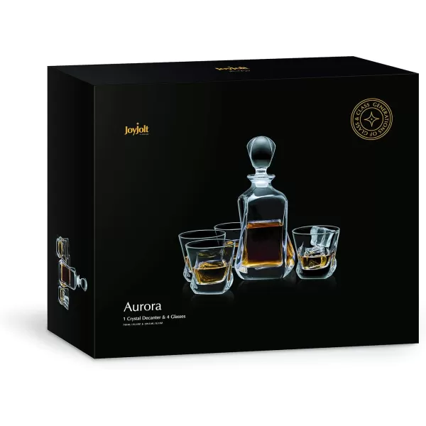 imageJoyJolt Aurora 5Piece Crystal Whiskey Decanter Set100 Crystal Bar Set Crystal Decanter Set Comes With A Scotch Decanter253 Ounces And A Set Of 4 Old Fashioned Whiskey Glasses810oz