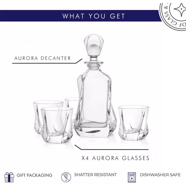 imageJoyJolt Aurora 5Piece Crystal Whiskey Decanter Set100 Crystal Bar Set Crystal Decanter Set Comes With A Scotch Decanter253 Ounces And A Set Of 4 Old Fashioned Whiskey Glasses810oz