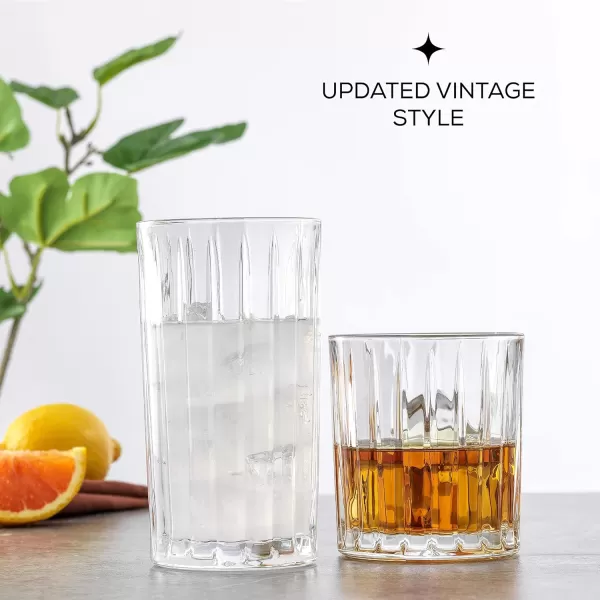 imageJoyJolt Drinking Glasses Set of 8 Alina Ribbed Glassware 12oz Rocks Glasses and 14oz Highball Glasses Cocktail Glasses Iced Coffee Cup or Water Glasses Heavy Base Glassware SetFluted Glasses