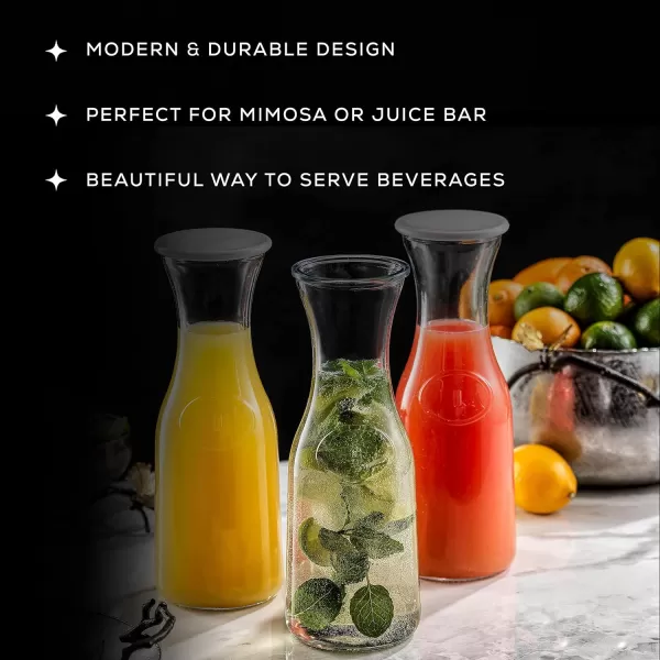 imageJoyJolt Glass Carafe with Lid Set of 3  1 Liter Glass Pitcher for Mimosa Bar Water Iced Tea Juice Wine Lemonade Milk  Dishwasher Safe Beverage Drink Dispensers for Brunch PartiesSet of 3