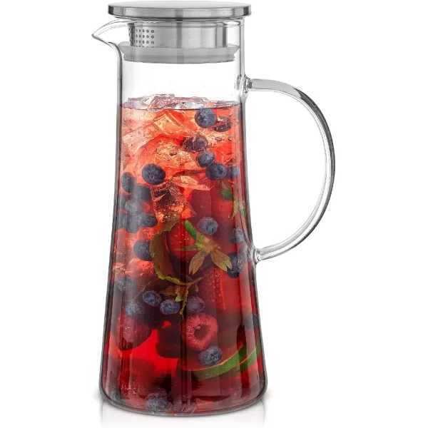 imageJoyJolt Glass Pitcher with Lid  50oz Glass Water Pitcher Iced Tea Jug Sun Tea Pitcher Lemonade Pitcher Juice Pitcher Mixed Drink Pitcher borosilicate Carafe with Handle and stainless steel Lid50 Ounces
