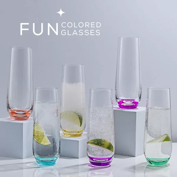 imageJoyJolt Hue Highball Glasses Set of 6 Tall Drinking Glasses 13oz Cocktail Glasses Bourbon Whiskey Glass Cups Set Mojito Glass Tumbler Tom Collins Glasses Water Glasses Colored Glassware SetsChampagne Glasses