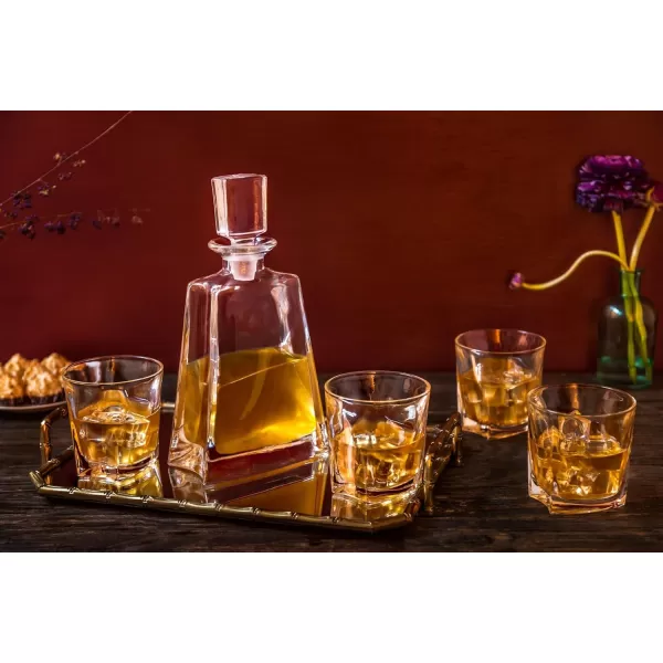 imageJoyJolt Luna 5 Piece Whiskey Decanter And Glass Set 100 LeadFree Crystal Bar Set Prefer For Scotch Liquor Bourbon Comes with A Whisky Decanter Sets And 4 Old Fashioned Glasses