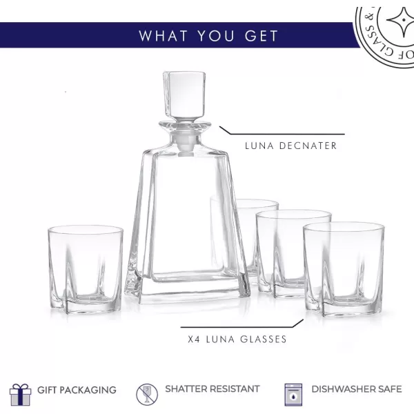 imageJoyJolt Luna 5 Piece Whiskey Decanter And Glass Set 100 LeadFree Crystal Bar Set Prefer For Scotch Liquor Bourbon Comes with A Whisky Decanter Sets And 4 Old Fashioned Glasses