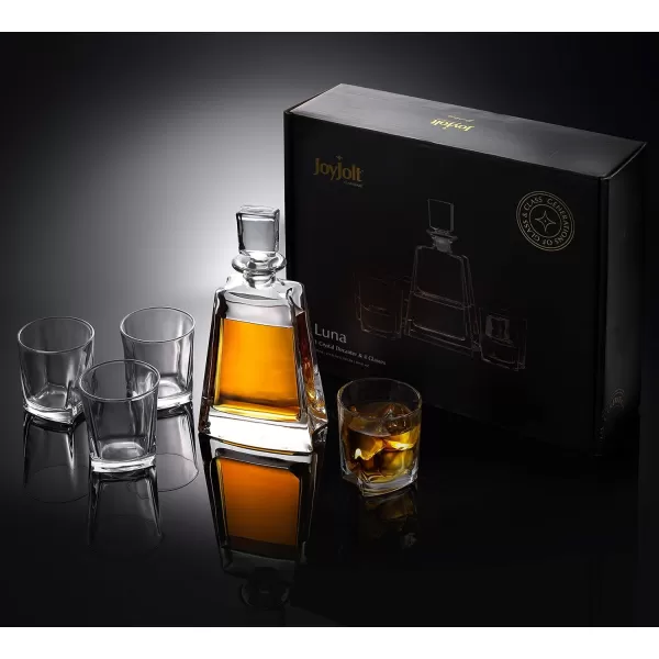 imageJoyJolt Luna 5 Piece Whiskey Decanter And Glass Set 100 LeadFree Crystal Bar Set Prefer For Scotch Liquor Bourbon Comes with A Whisky Decanter Sets And 4 Old Fashioned Glasses