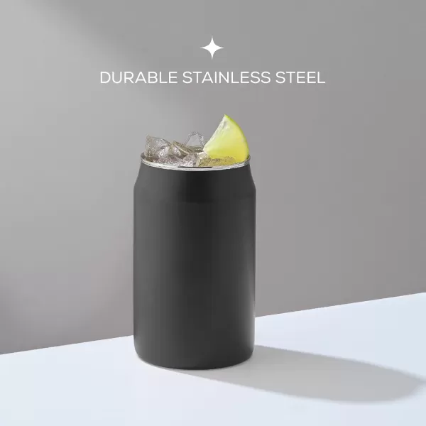 imageJoyJolt Metal Beer Can Tumbler with Straws and Brush Unbreakable Metal Drinking Cup Set of 6 Metal Tumblers Stainless Steel Tumbler Can Shaped Glass Cups Soda Can Glasses for Water Wine etcBlack