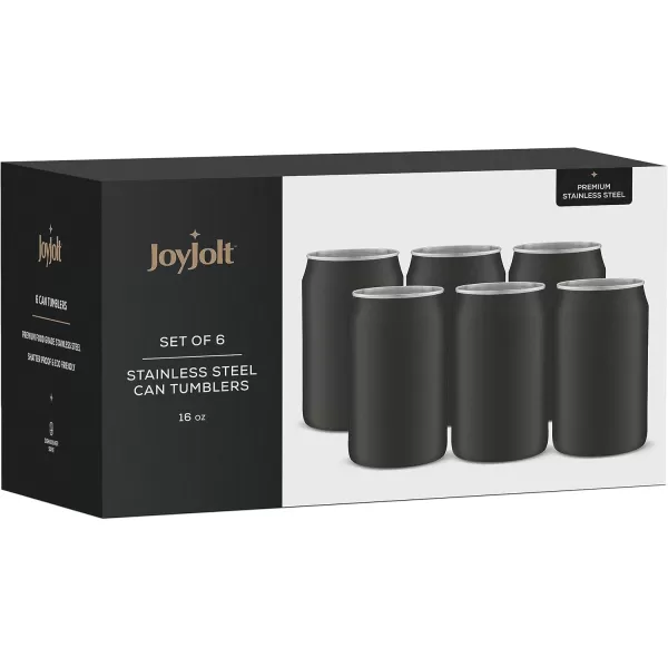 imageJoyJolt Metal Beer Can Tumbler with Straws and Brush Unbreakable Metal Drinking Cup Set of 6 Metal Tumblers Stainless Steel Tumbler Can Shaped Glass Cups Soda Can Glasses for Water Wine etcBlack