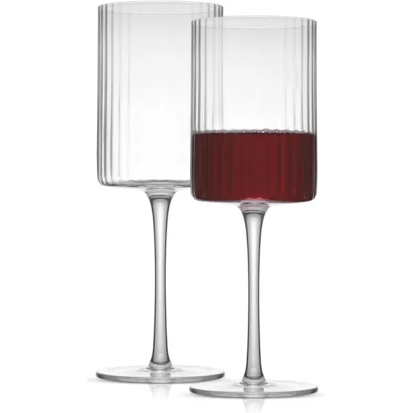 imageJoyJolt 16oz Fluted Highball Glasses  2 Ribbed Tall Cocktail Tumblers for Gin Juice WaterRed Wine Glasses