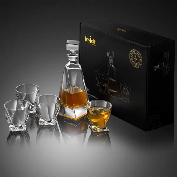 imageJoyJolt Atlas 5Piece Crystal Whiskey Decanter Set100 Crystal Bar Set Crystal Decanter Set Comes With A Scotch Decanter22 Ounces And A Set Of 4 Old Fashioned Whiskey Glasses108 Ounces