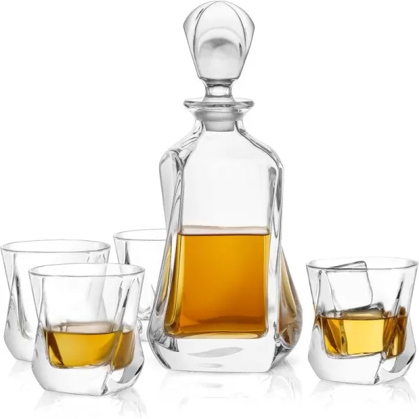 imageJoyJolt Aurora 5Piece Crystal Whiskey Decanter Set100 Crystal Bar Set Crystal Decanter Set Comes With A Scotch Decanter253 Ounces And A Set Of 4 Old Fashioned Whiskey Glasses810oz