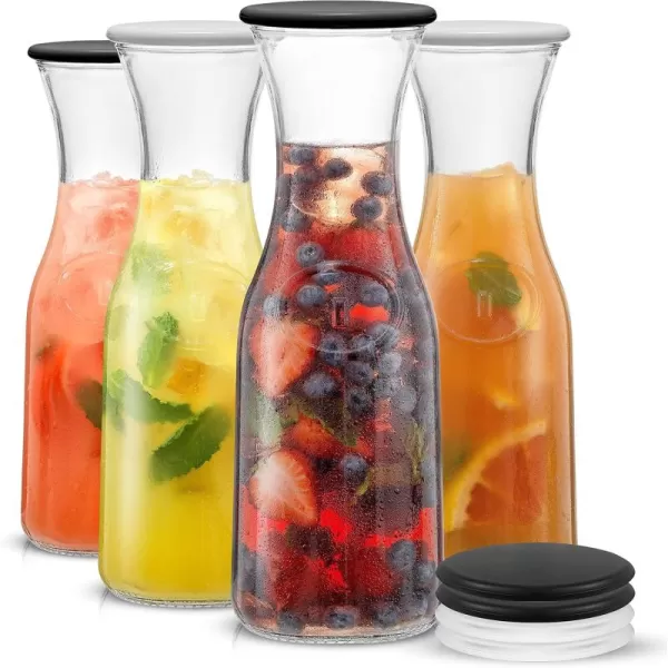 imageJoyJolt Glass Carafe with Lid Set of 3  1 Liter Glass Pitcher for Mimosa Bar Water Iced Tea Juice Wine Lemonade Milk  Dishwasher Safe Beverage Drink Dispensers for Brunch PartiesSet of 4